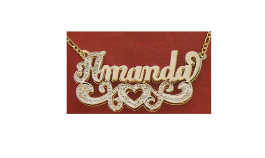 “personalized 3D double plate name necklace gold A2”