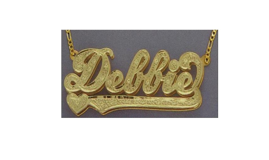 personalized 3d double plate name necklace pave script gold custom
