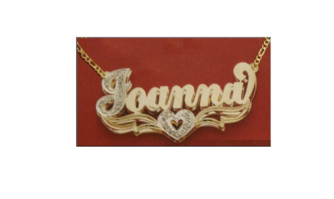 personalized 3d double plate name necklace pave script gold