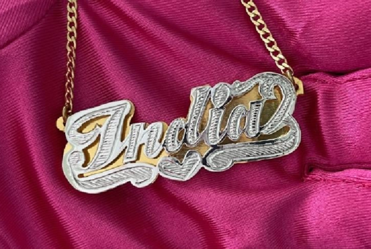 personalized 3d double plate name necklace flat back gold custom nameplate jewelry