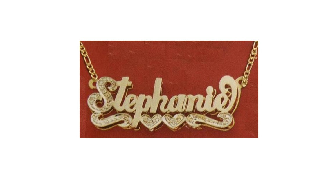 personalized 3d double plate name necklace two tone gold custom nameplate jewelry