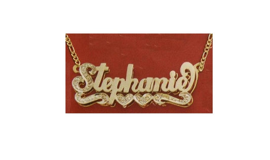 personalized 3d double plate name necklace two tone gold custom nameplate jewelry