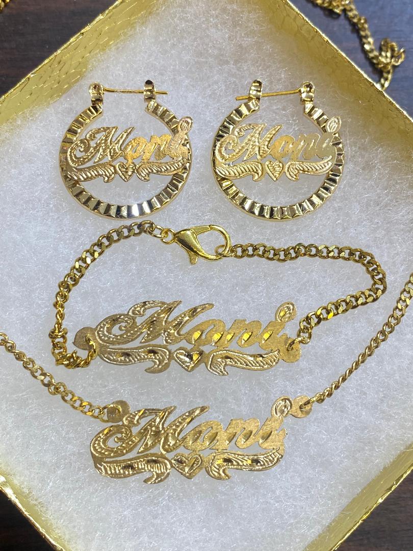 personalized baby name jewelry set gold earrings necklace bracelet custom newborn gift