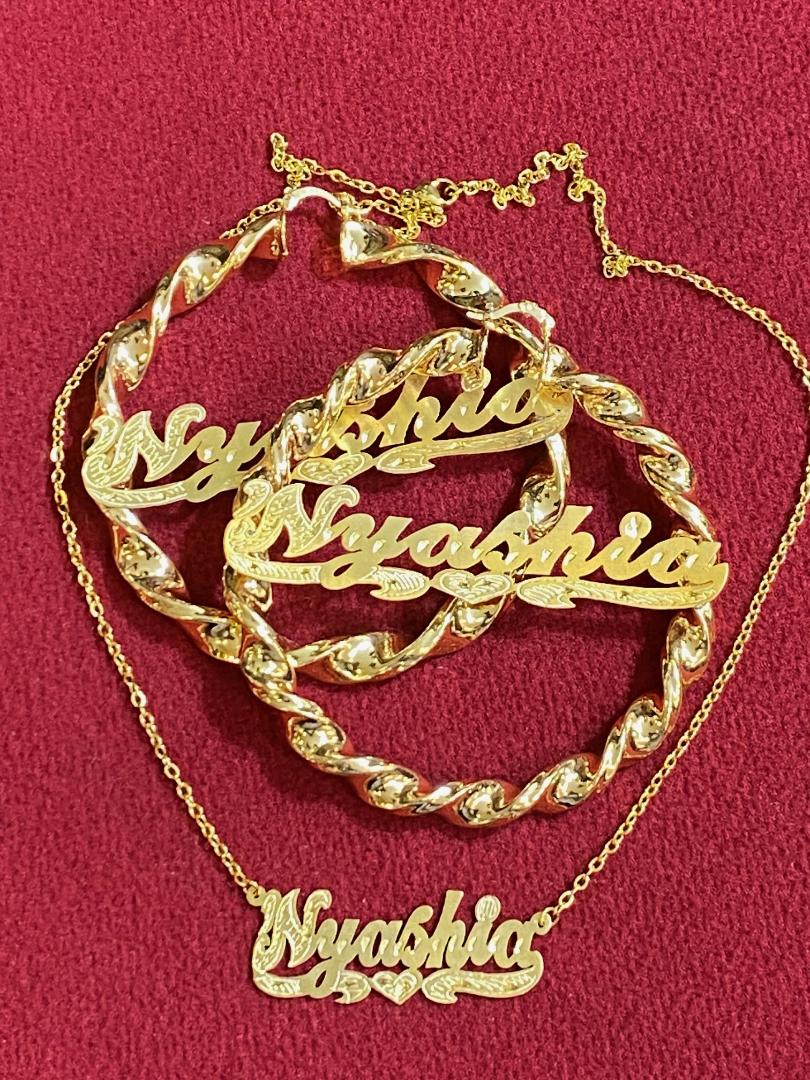 personalized twisty hoop name earrings chain necklace set 2 inch gold custom jewelry