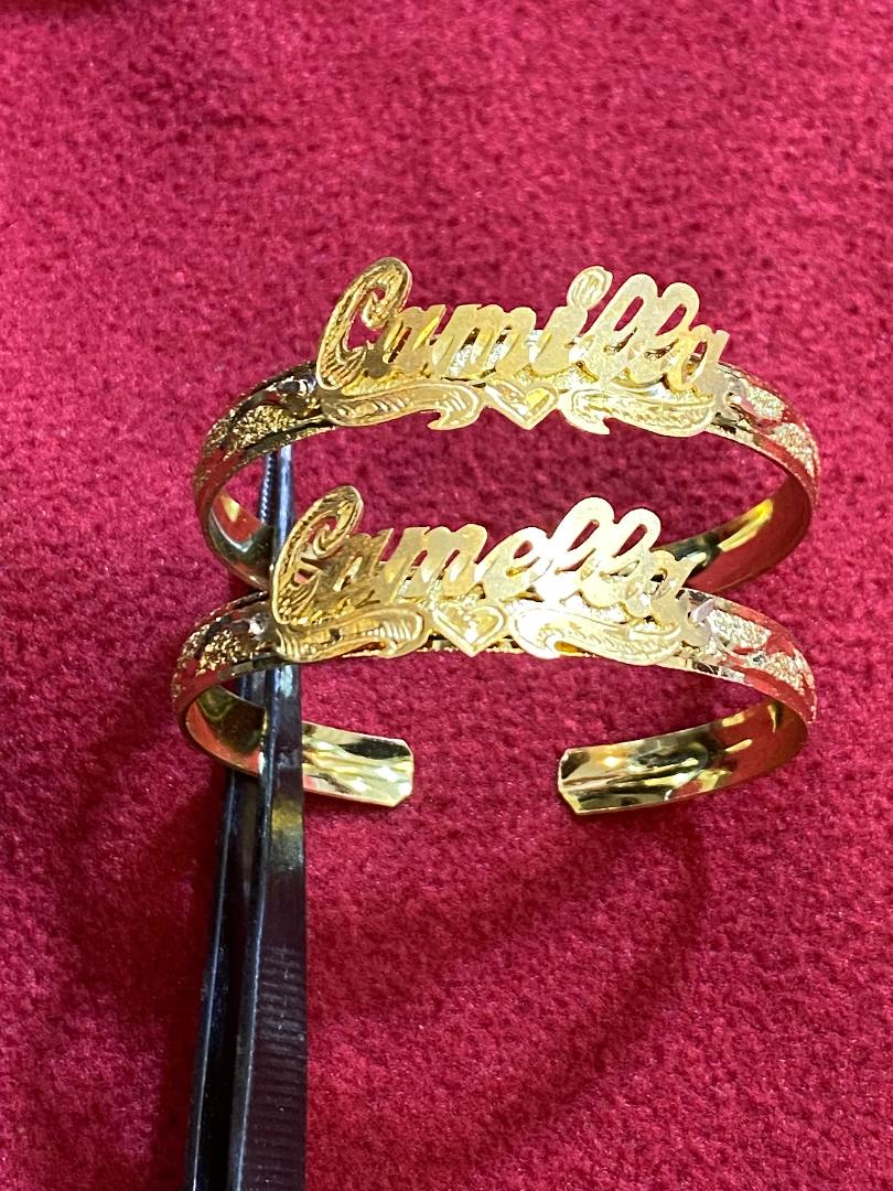 personalized name bangle bracelet gold