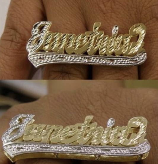 Personalized 14k Gold Plated 2 Finger Ring ANY NAME double plated