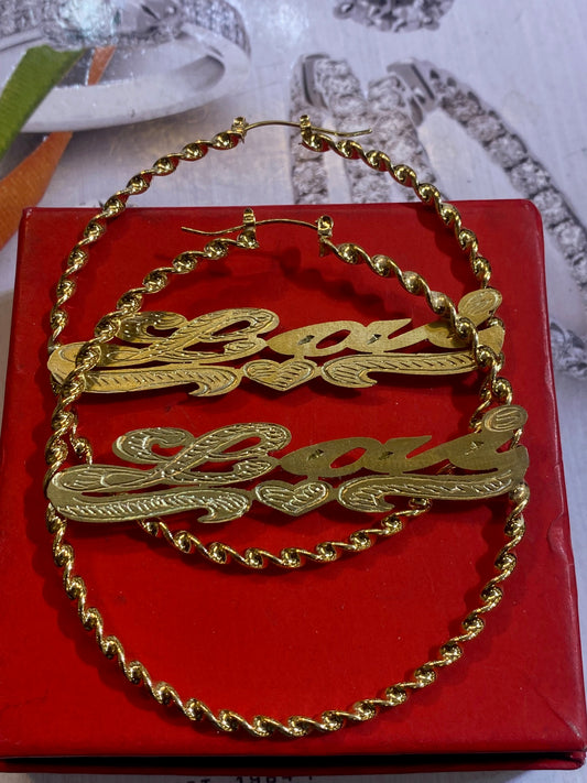 Personalized thin twisty name hoop earrings 3 inch custom lightweight gold jewelry