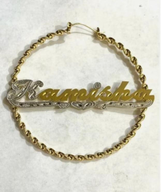 twisty personalized name hoop earrings 4 inches /THIN