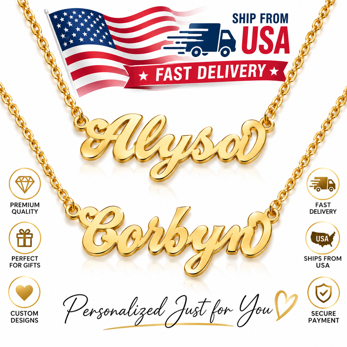 Personalized Name Necklace Custom Gold Plated Stainless Steel Nameplate Jewelry