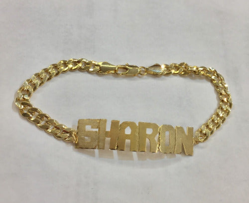 14K Gold Overlay Name Bracelet Personalized Cuban/block letter