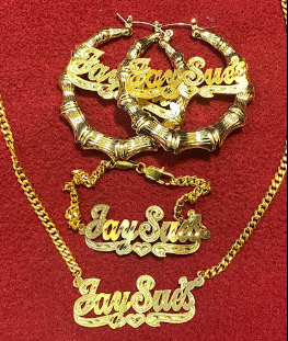 Personalized name earrings necklace bracelet set bamboo name jewelry