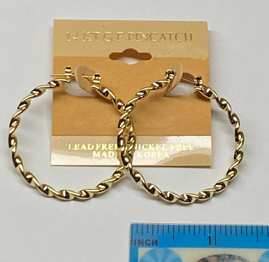 14 K Gold Filed Pincatch Earrings  twisty  1  1/2"