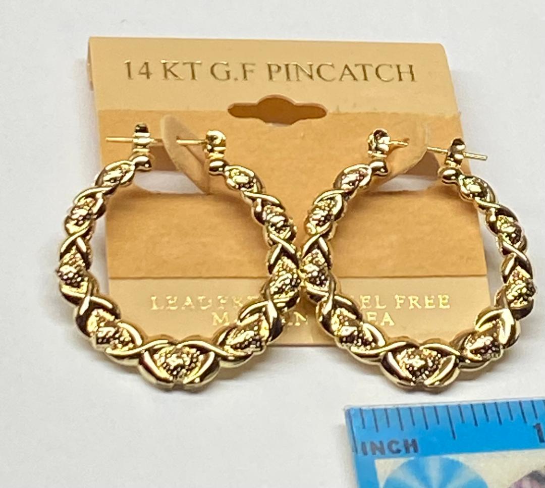 14 K Gold Filed Pincatch Earrings  xoxo  1"