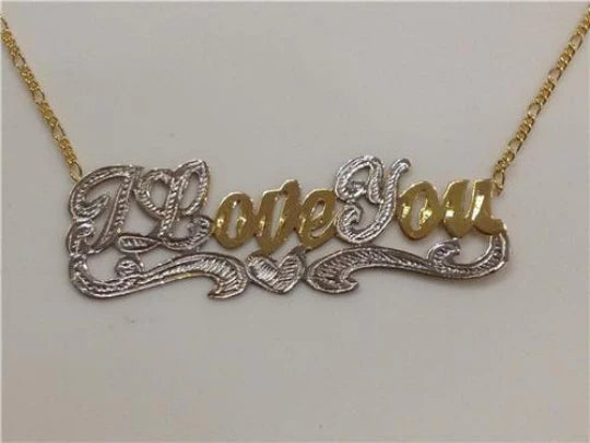 14k Gold Plate Personalized "ILoveYou" Single Plate Nameplate Necklace 