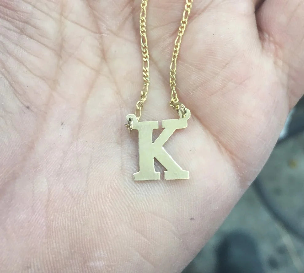 14k Gold Plate Personalized Any Initial block letter Single Plate Nameplate Necklace (comes with the Chain )