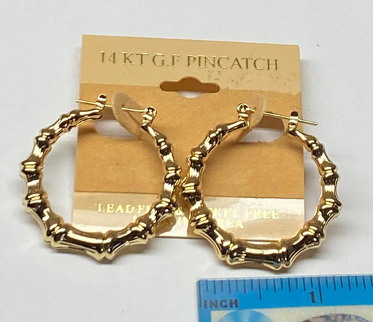14 K Gold Filed Pincatch Earrings bamboo 1 1/4"
