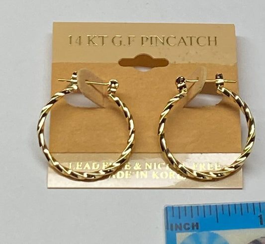14 K Gold Filed Pincatch Earrings  twisty  1"