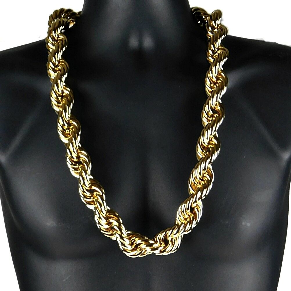 14K Gold Plated Necklace Rope Chain 34" Inch Length BIG FAT Thick 25mm Hip Hop