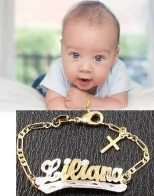 Baby Personalized 14K gold overly any Name id Bracelet with Cross Baptism Christening