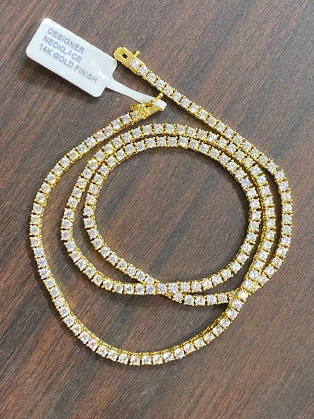 14k Gold Plated 1 Row Round Iced CZ Tennis Necklace 18" or 20"