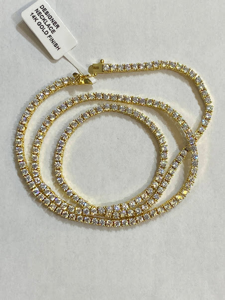 14k Gold Plated 1 Row Round Iced CZ Tennis Necklace 18" or 20"