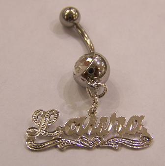 white belly ring with name/name plate/PERSONALIZED belly ring