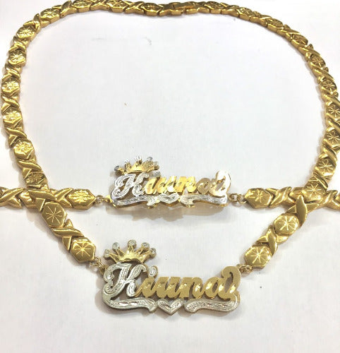 GP Double Name Plate xoxo chain Necklace & bracelet Personalized set/crown