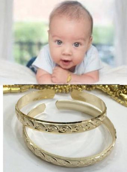 14k gold overlay adjustable Baby Bangle Bracelet 2 PC set fits 0-3 years