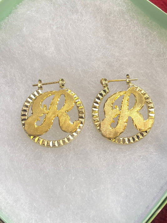 baby hoop earrings 3/4 inch with initial