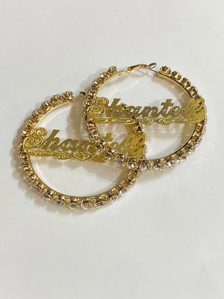 cz stone personalized hoop name earrings