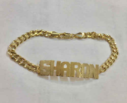 14K Gold Overlay Name Bracelet Personalized Cuban block letter