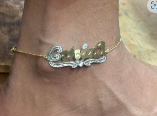 custom gold name anklet