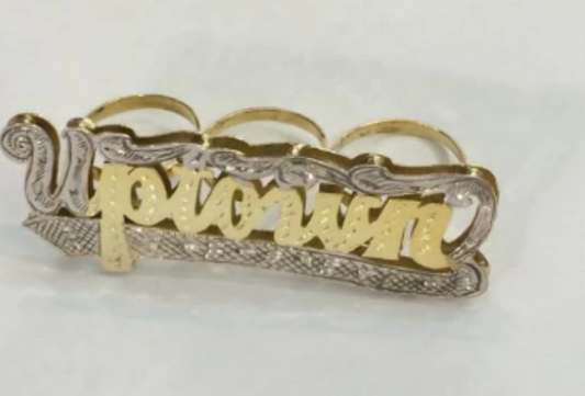 Personalized Any Name 14k Gold Plated Three Fingers Any double Name Ring/