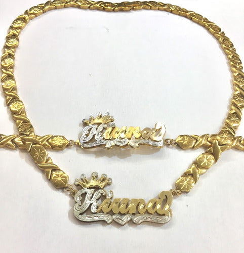 “personalized double name plate xoxo chain necklace bracelet set”