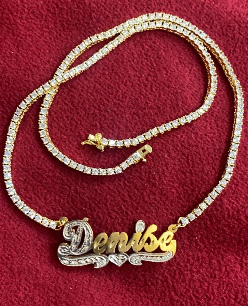 Personalized 3D Double Plate Name Necklace cz stone chain