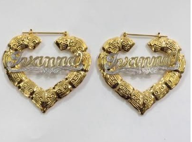 personalized bamboo heart hoop name earrings 1 1/2" or  2" or 2 1/2" or 3" /z