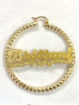 personalized hoop name earrings diamond cut  2" or  2 1/2" or  3"