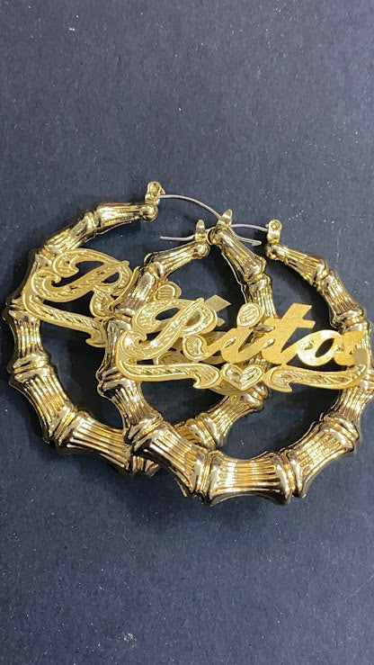 Personalized Name Bamboo Earrings 1"-1 1/2"-2"-2 1/2"-3"-4" inch