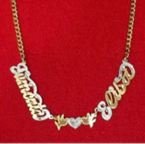 Personalized 14k Gold Overlay Single Plate Any 2 Names Plate Necklace Thick Chain
