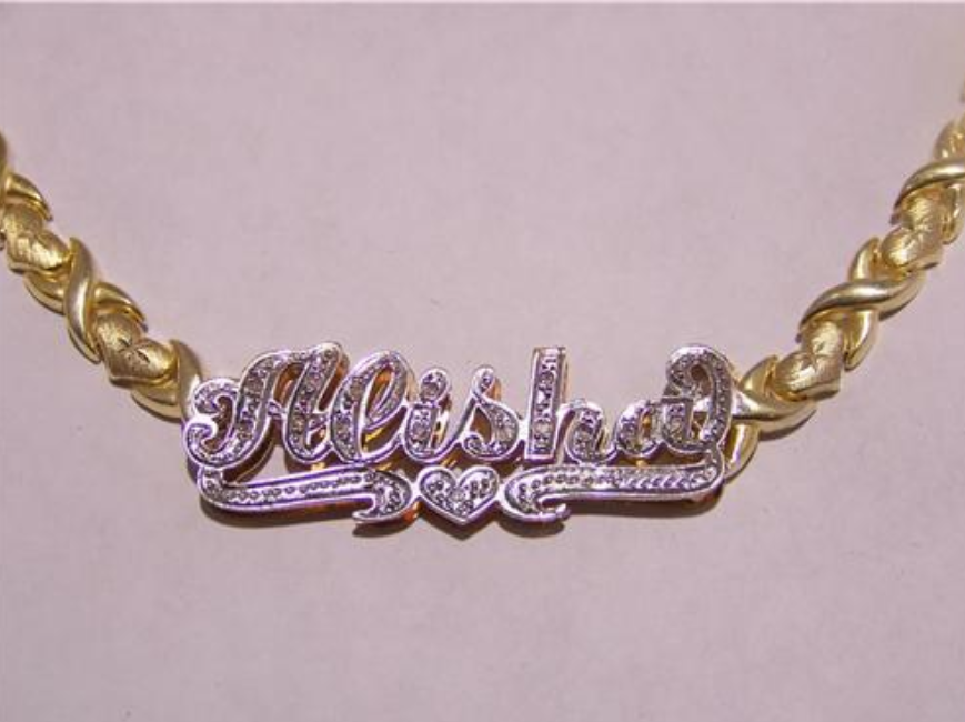 14k GP Double Name Plate xoxo chain Name Necklace /Personalized /1