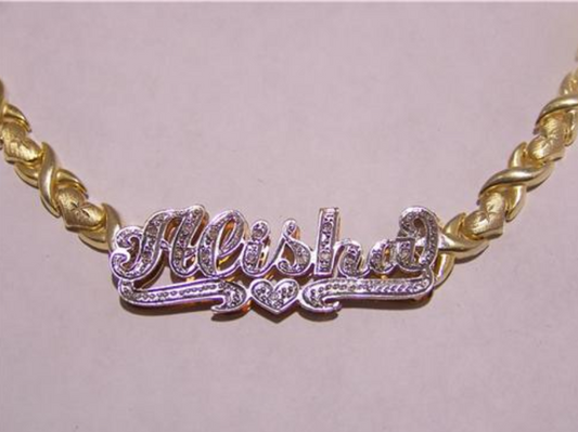 14k GP Double Name Plate xoxo chain Name Necklace /Personalized /1