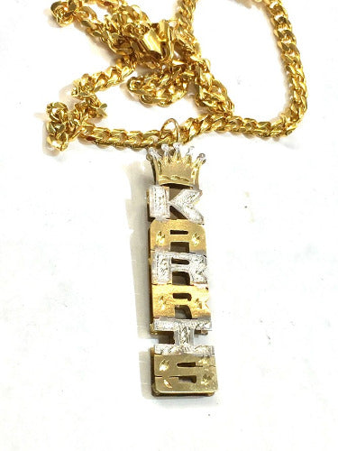 Personalized 3D Double Plate Name Necklace / vertical up down crown