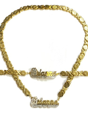 Personalized 3D Double Plate Name Necklace and bracelet set / xoxo chain