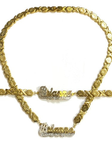 Personalized single Plate Name Necklace and bracelet set / xoxo chain