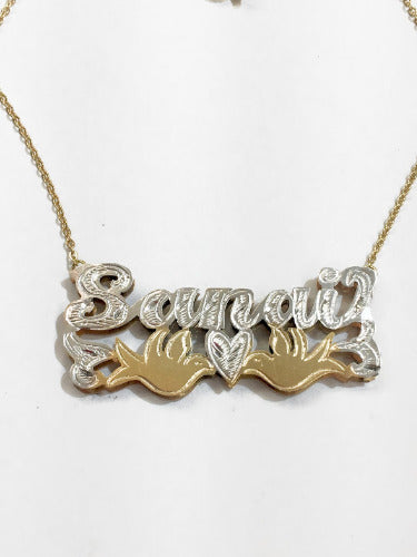 Personalized 3D Double Plate Name Necklace / BIRD a6