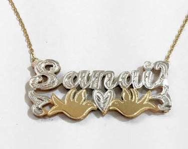 personalized 3d double plate name necklace bird design pave script gold custom jewelry