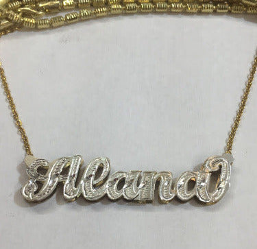 “personalized 3D double plate name necklace no tail gold”