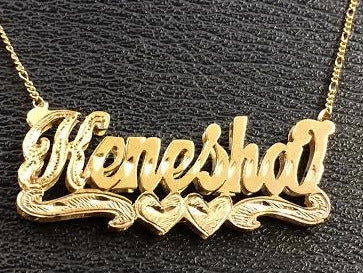 personalized 3d double plate name necklace gold custom nameplate figaro chain