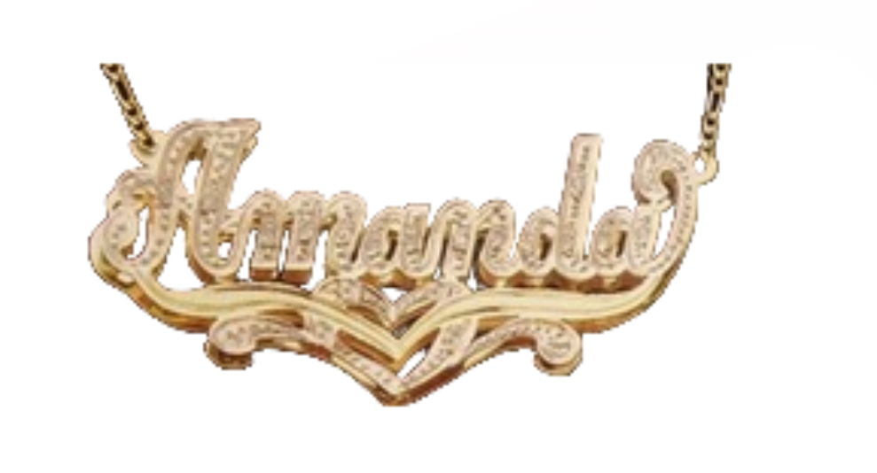 personalized 3d double plate name necklace pave script gold custom 
