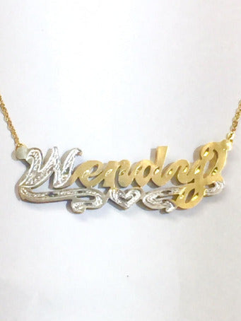 personalized 3d double plate name necklace pave script gold custom nameplate 